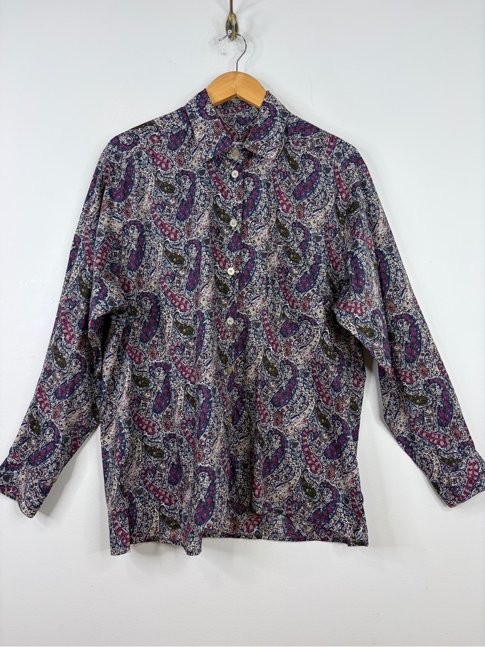 Vintage Tilley Blouse Women XL Blue Paisley Cotton Long Sleeve Liberty of London